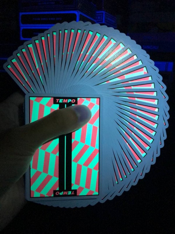 Cards fanned with UV light